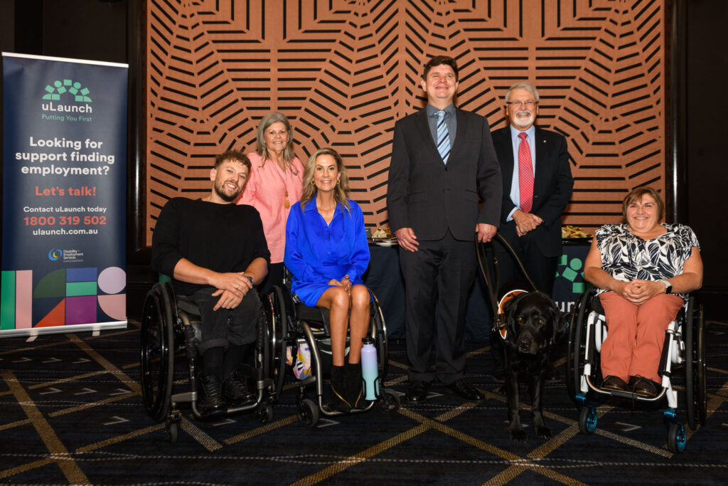 An image of Dylan Alcott, Karni Liddell, Thelmerrie Rudd, Paul Harpur, Peter Shergold and Lisa Chaffey. All who took part in the panel and proceedings at the event.