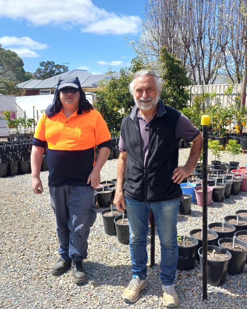 Luke standing at his work experience at the garden centre